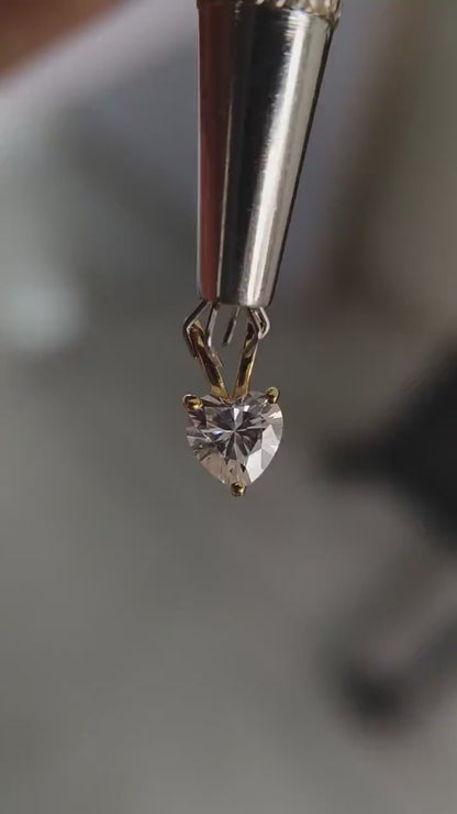 Small Heart Moissanite Pendant, Brilliant 0.55 Carat Heart Cut Moissanite Pendant, Diamond Pendant Necklace Yellow Gold