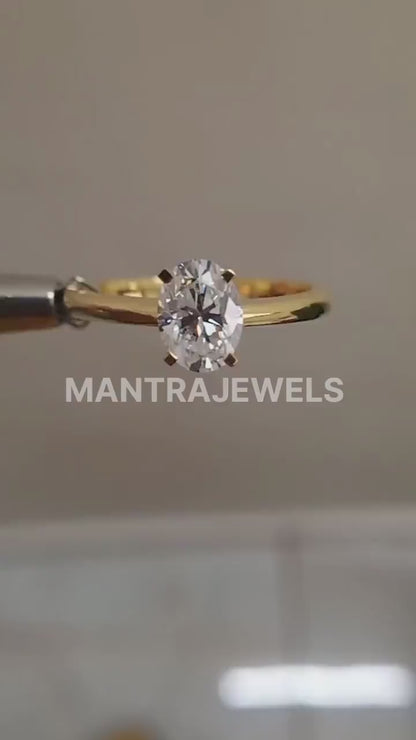 1.33 Ct Oval Cut Solitaire Moissanite Ring, Oval Yellow Gold Engagement Ring, Bridal Wedding Ring