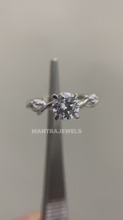 1 CT Round Moissanite Engagement Ring, 1CT Round Simulated Diamond Silver Ring Set, Round Simulated Diamond Ring, Solitaire Wedding Ring