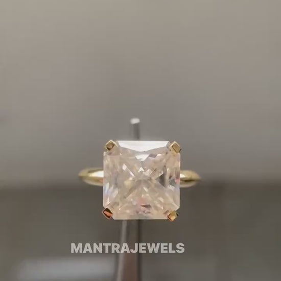 7CT Radiant Moissanite Ring Square Radiant Cut Engagement Ring Solitaire Radiant Cut Yellow Gold Ring Big Carat Stone Ring