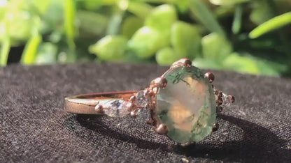 2.30ct Oval Green Moss Agate Engagement Ring Rose Gold Cluster Aquatic Agate Promise Ring Woman Marquise Cut CZ Diamond Wedding Ring