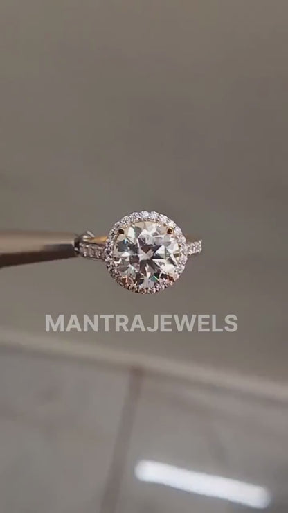 3.50Ct Round Cut Halo Moissanite Ring, 14k Solid Gold Halo Diamond Engagement Ring, 10mm Round Moissanite Ring